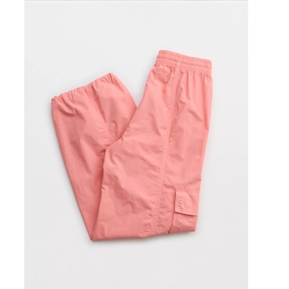 NWT Aerie High Waisted Go-For-It Baggy Cargo Pant Spicy Coral Pink Womens Small - Picture 2 of 14